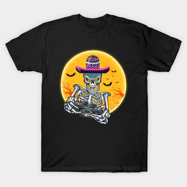 Halloween Gamer Gift Skeleton T-Shirt by Xpert Apparel